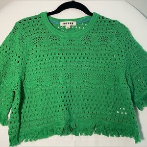 (SOLD) Boden Womens Cropped Knitted Fringe Top Green Size L NWOT